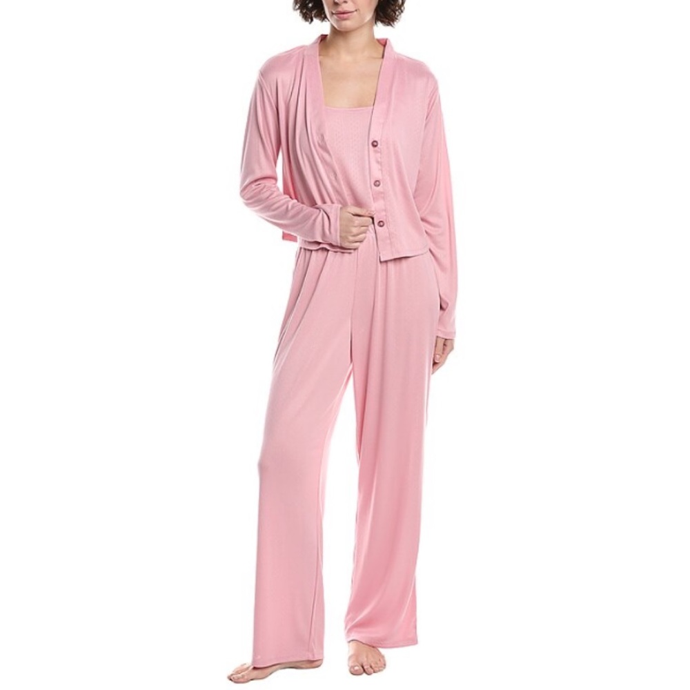 Splendid Pajamas 3 Piece Sleep Set Pink Nectar Large Long Sleeve Pants New